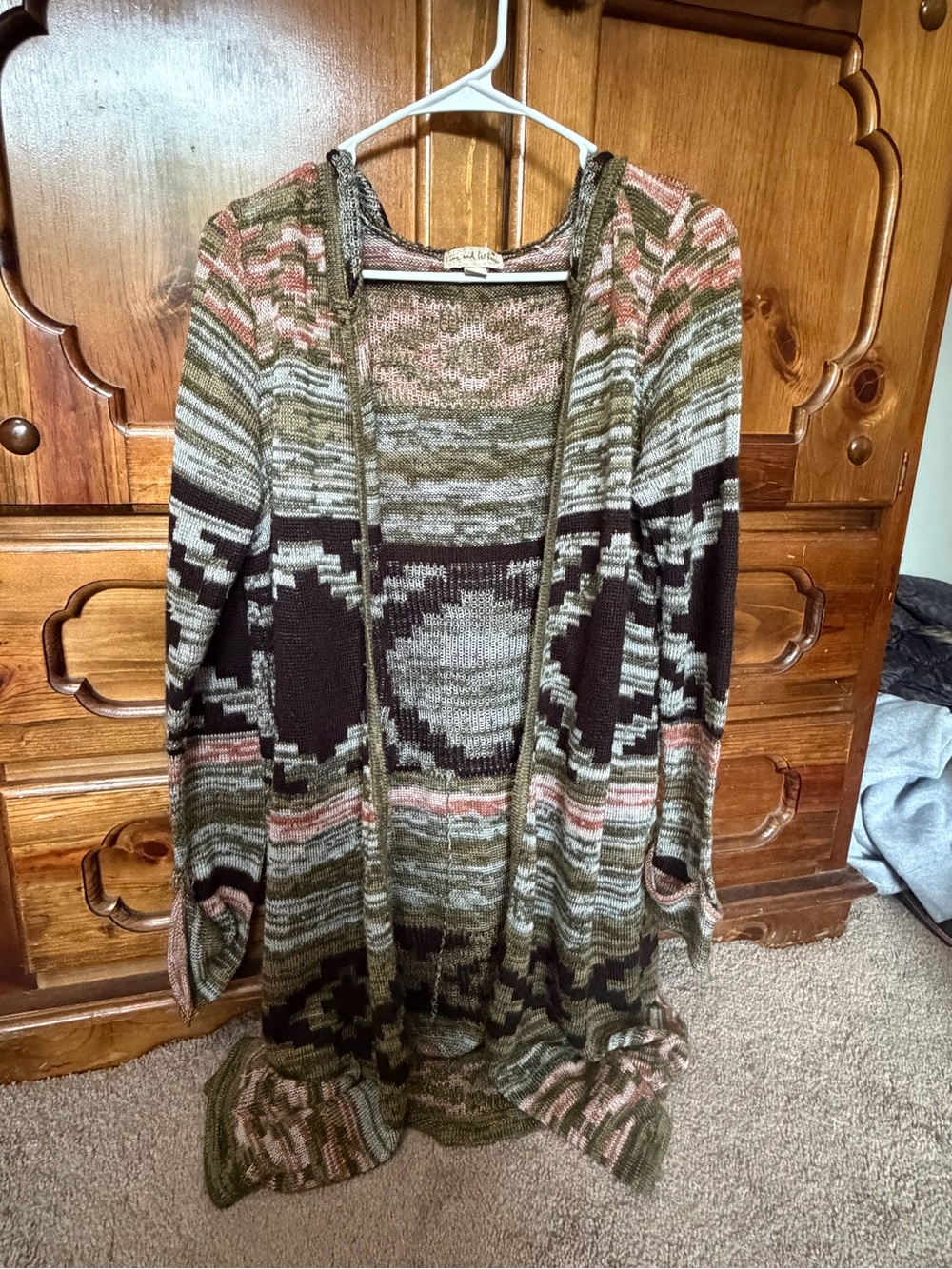 Multicolor Olive Green & Pink Patterned Open-Front Cardigan